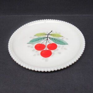 Westmoreland Milk Glass BEADED EDGE 7 1/4 Inch Hand Painted Cherry Plate